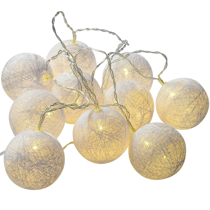 WeRChristmas Cotton Ball with 10 Warm LED Light String Christmas