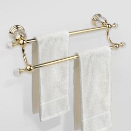 Double Crystal Towel Holder Adjustable Gold Towel Bar 14 to 25 Inch, Towel Rack Rail for Bathroom Wall Mounted