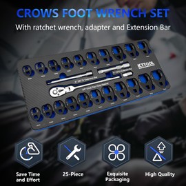 KTTOOL 25Pcs Crows foot Wrench Set 1/2" and 3/8” Drive Flare Nut Crowfoot Wrench Set Metric 8-32mm 6 Point Crows Feet Wrench
