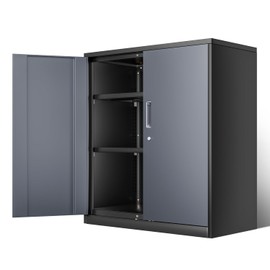DNA MOTORING Metal Storage Cabinet, 36'' Locking Cabinet with 2 Doors and 2 Adjustable Shelves, Metal Cabinet Heavy Duty Utility Cabinet for Garage,Office,Home,Gym, Gray Black, TOOLS-00631-GY-BK