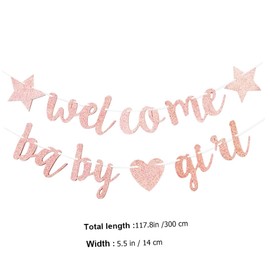 COLLBATH Welcome Baby Girl Sign Glitter Banner Baby Shower Decoration Gender Reveal Party Banner Random Style