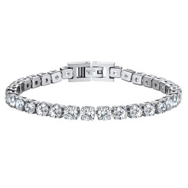 Prosteel Womens Tennis Chain Bracelets Silver 5mm White Cubic Zirconia Bracelet for Teen Girls 19cm