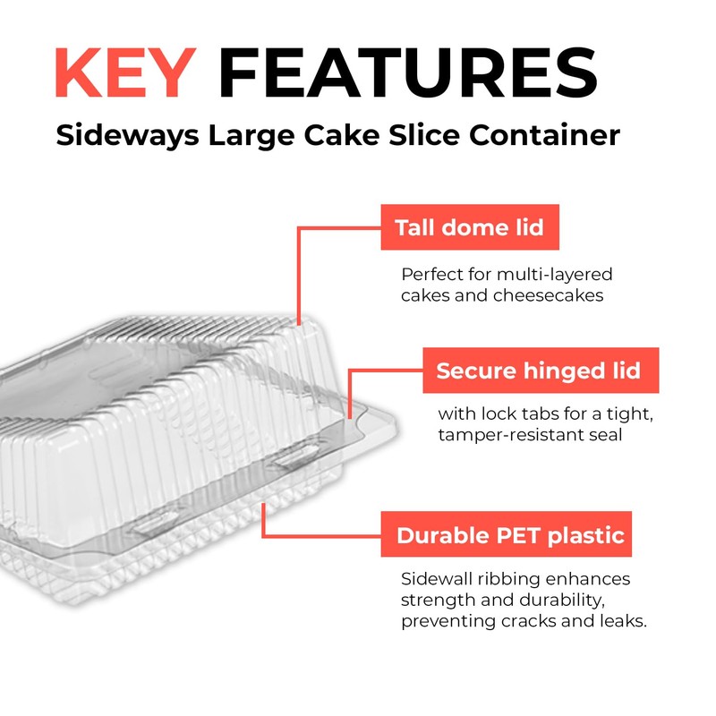 Sideways Cake Slice Containers with Hinged Lids – 30 Pack,