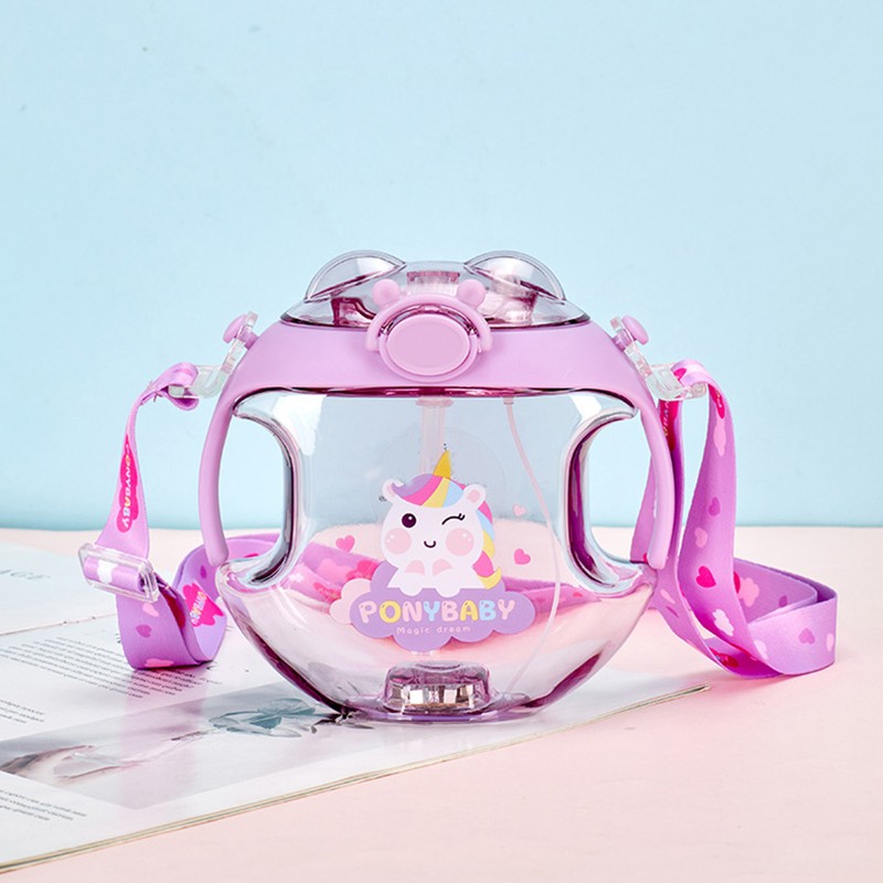 450ml Kids Water Cup with Handle and Lanyard Plastic Straw