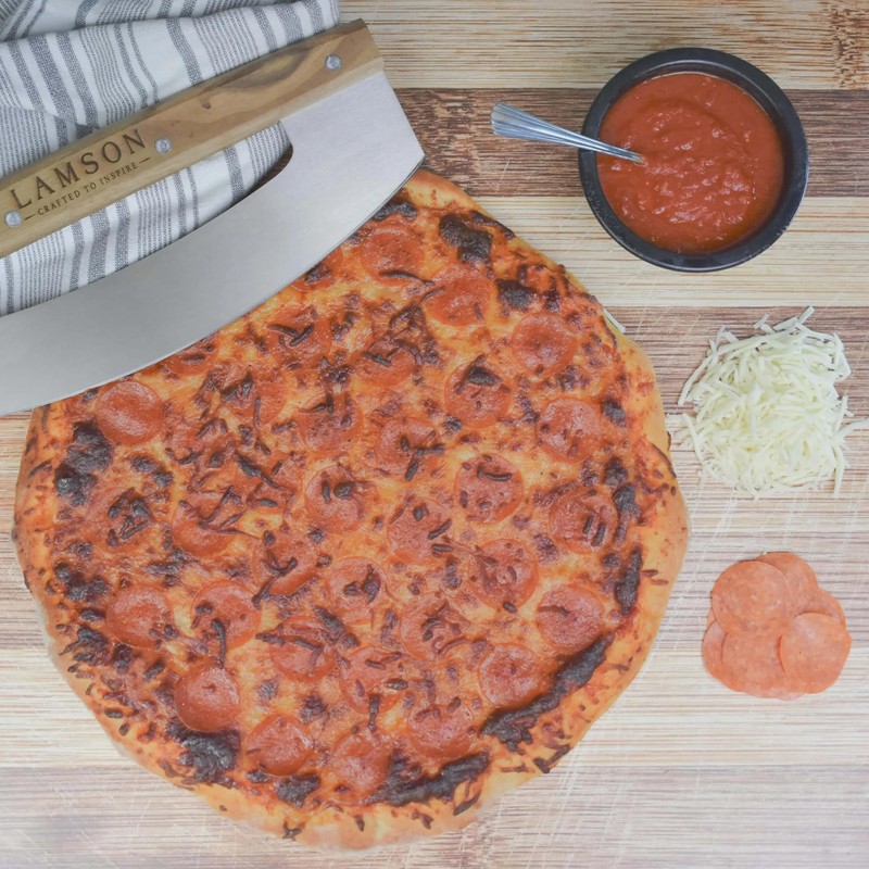 Lamson 14" Pizza Cutter and Rocker with Solid Walnut Handle