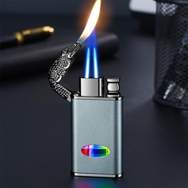 Magic Dual Flame Crocodile Lighter, 2 Jet Flame Torch Lighter, Creative Windproof Croc Torch Lighter, Cool Windprood Butane Lighter, Refillable Butane Lighter for Outdoor Indoor