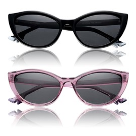 VIVIENFANG 2 Pack Trendy Cat Eye Sunglasses Womens, Narrow Black and Purple Cateye Sun Glasses Women's VF2219AB
