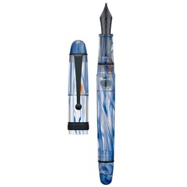 Asvine V126 - Pluma estilográfica de llenado al vacío, acrílico con remolino azul, punta stub de 1,1 mm, caligrafía, dibujo artístico con estuche