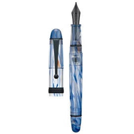 Asvine V126 - Pluma estilográfica de llenado al vacío, acrílico con remolino azul, punta stub de 1,1 mm, caligrafía, dibujo artístico con estuche
