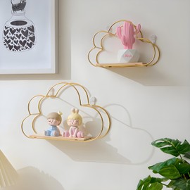 Jentyata Cloud Shelves for Wall - Set of 3 Floating Shelves with Wooden Boards | Modern Room Decor Shelves（Nordic Wall Shelf, Gold/Black） Bedroom & Living Room Storage (Golden)