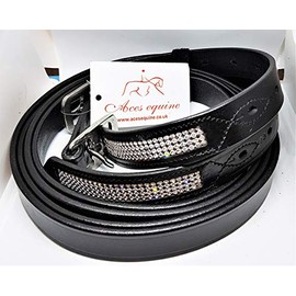 Aces GENUINE HORSE HEAVY DUTY STRONG BLING DIAMANTE STIRRUP LEATHER BLACK FULL (54") COB (52"), PONY (48") SS BUCKLE (COB)