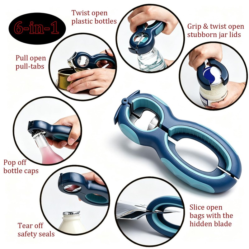 6 in 1 Multi Tool Bottle Opener for Seniors, Jar