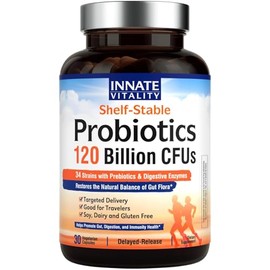 Innate Vitality Probiotics 120 Billion CFUs for Men & Women, 34 Strains with Prebiotics & Digestive Enzymes, Immune & Digestive Health, Delayed Releas