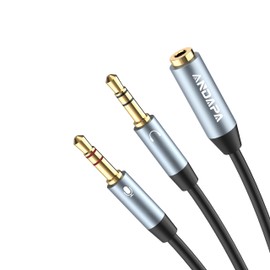 ANDAPA Divisor de Audio y micrófono(21CM), Adaptador de Auriculares 3.5mm 2 Macho a 1 Hembra Compatible con computadoras