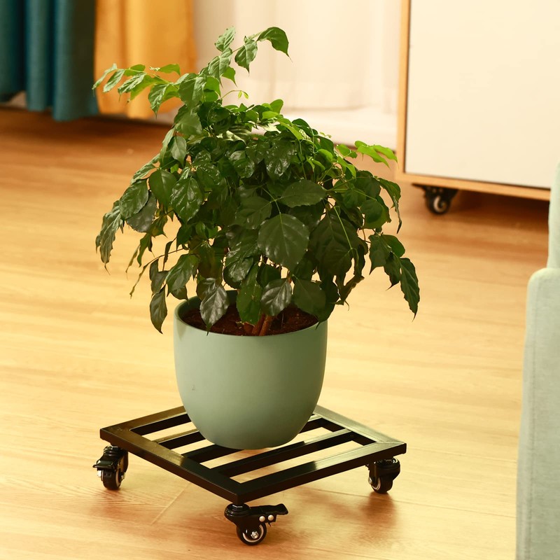 Large Metal Square Plant Caddy with Wheels 13.6” Iron Wrought