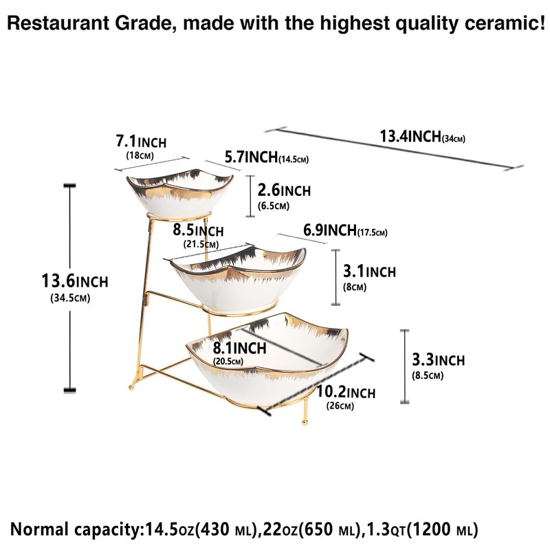 The LIUYWYHCF Three-Tier Ceramic Bowl Rack Features a Foldable Gold