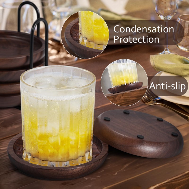 MAPRIAL Wood Coasters Set of 4 with Holder, 4 Inch