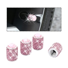 zipelo Bling Valve Stem Caps, 4 Pack Crystal Rhinestone Car Tire Valve Covers, Dustproof Stem Cap for Auto Wheel, Sparkling Tire Air Valves Cover, Universal for Most Vehicles (Pink)