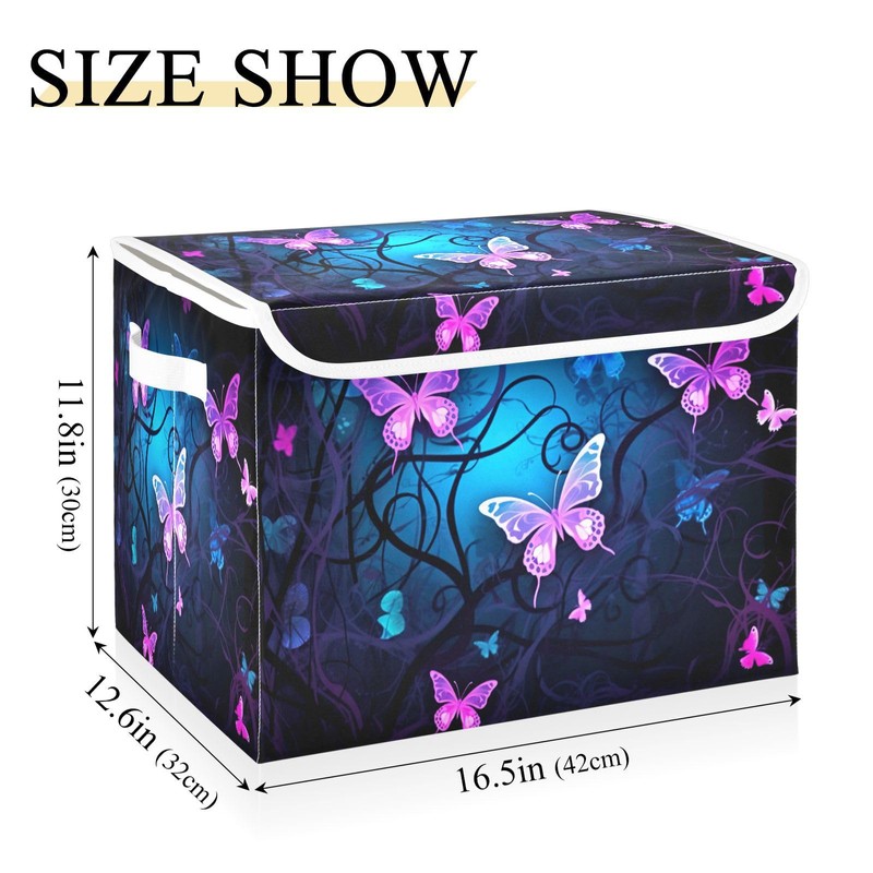 YETTASBIN Purple Blue Butterfly Storage Basket with Lid and Handles,