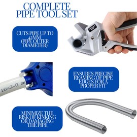 Automatic Ratchet Pipe Cutter, External Pipe Bender, and Reamer Tool Set – Precision Cutting, Bending, and Deburring for PVC, PEX, and Other Plastic Pipes