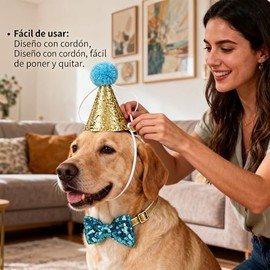 POCREATION Sombrero de cumpleaños, Linda Mascota Gato Cumpleaños Gorras Bowknot Fiesta Disfraz Sombrero Bowknot Disfraz Headwear para Gatito Cachorro(Azul)