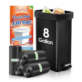 8 Gallon 130 Counts Strong Trash Bags Garbage Bags by RayPard, fit 30 Liter Kitchen Waste Basket, Medium Trash Bags Can Liners for Home Office Kitchen Bathroom Bedroom, Black