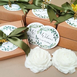 Golibra 10 Pack Floral Shaped Scented Candles Wedding Favors Including Gift Tags Ribbon and Gold Leaf Pendants Ideal for Bridal Showers Party Favors for Guests