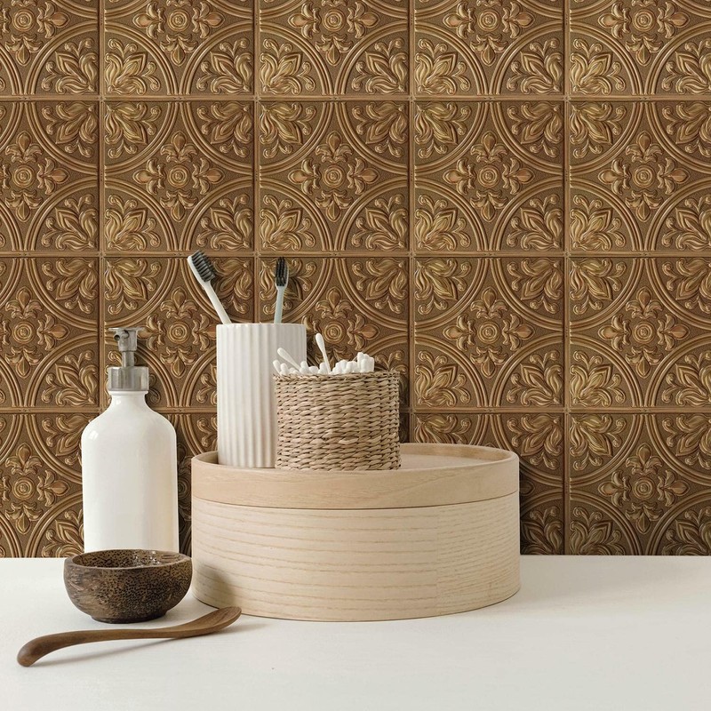 RoomMates TIL4873FLT StickTiles Copper Tin Peel and Stick Tile Backsplash