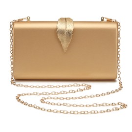 Beaguful Women's Fashion Evening Bags with Golden Leaves Crossbody Shoulder Handbag Chain Removable Gold