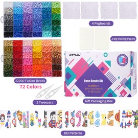 Fuse Beads 22000 Melty Beads with 4 Pegboards 100 Patterns 2 Tweezers 2 Ironing Paper