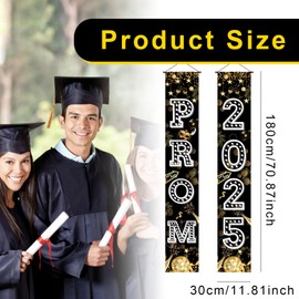 Prom 2025 Decorations - Black and Silver Prom Banner for Door 2025 Proms Decorations Door Banner Proms Party Decorations, Porch Sign for High School College Graduation