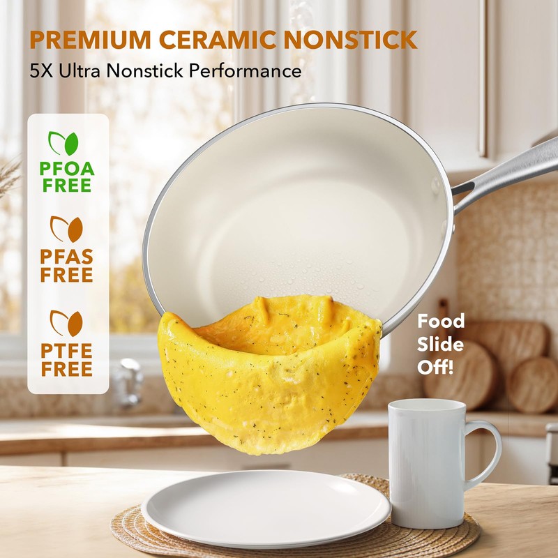 PekGema Ceramic Pots and Pans Set, 11 Pcs Cookware Set