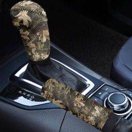 Wetoricau Hunting Camo Pattern 2 Pieces Car Gear Shift Cover Set for Women Men, Non-Slip Auto Gear Shift Knob Protector with Handbrake Cover Automotive Interior Decoration