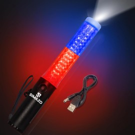 SIMAZO 10 Inch Rechargeable Traffic Signal Wand, Traffic Control Baton with White LED on Top, Air Marshalling Wand with 4 Flashing Modes for Airport, Parking, Car Directing