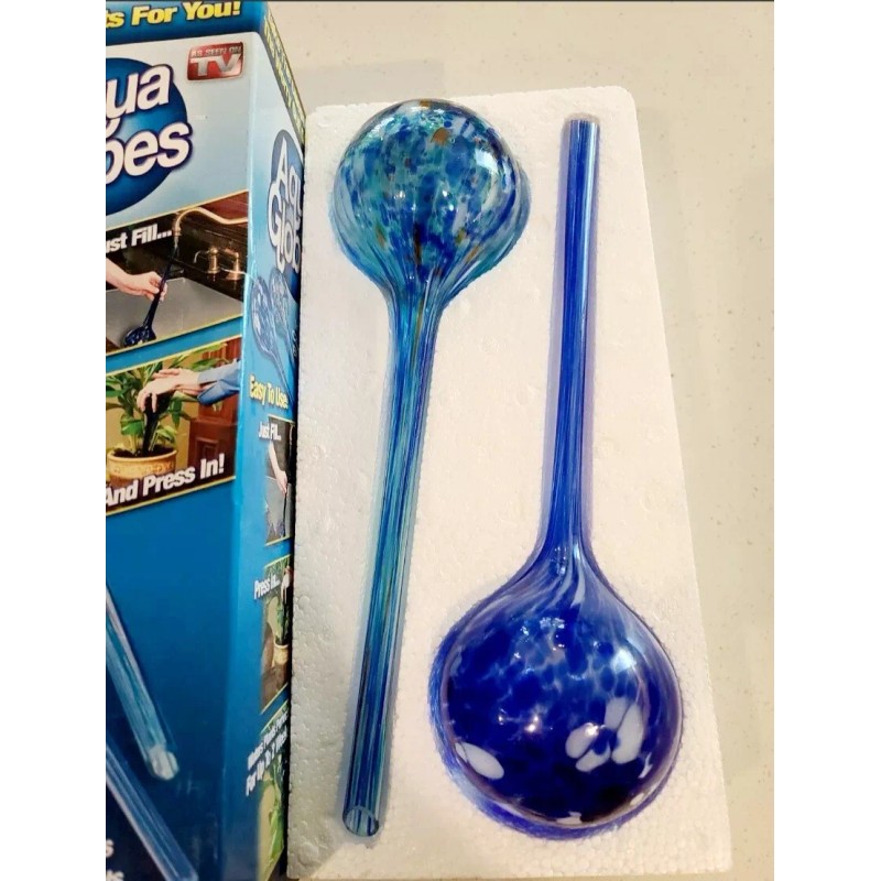 Aqua Water Globes 2 Pack Blue Hand Blown Glass, Waters