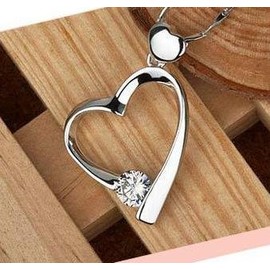 Miya® Luxury 925 Sterling Silver Double Heart Pendant with Shiny Crystal Necklace, 45 cm Silver