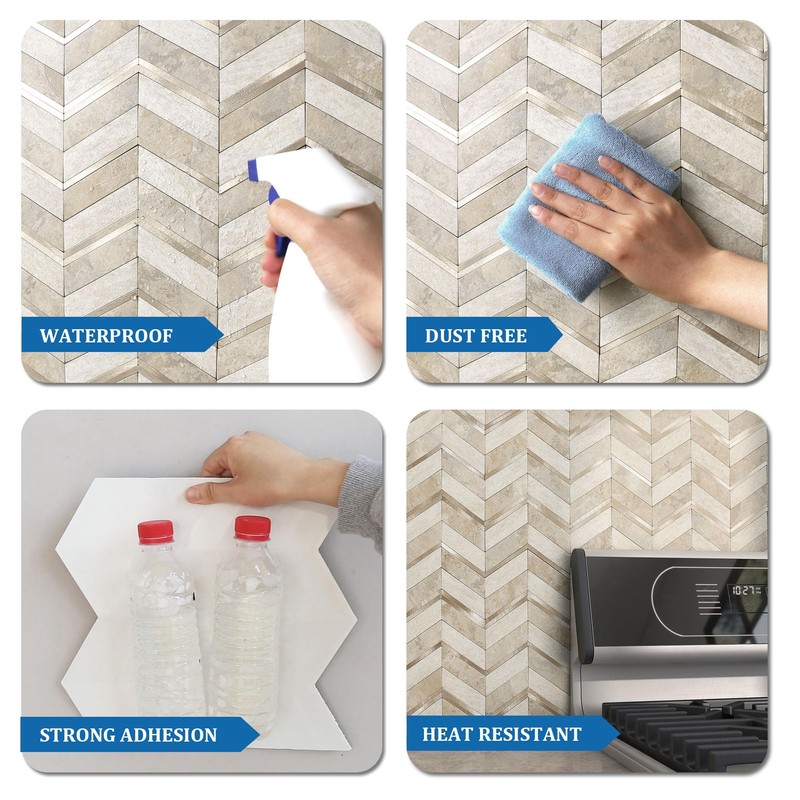 M MOFIT Stone Look Herringbone Peel and Stick Backsplash for