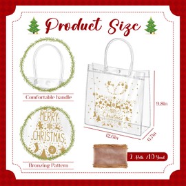 Henoyso 24 Pcs Christmas Clear Gift Bags with Handles and Ribbon Plastic Christmas Candy Treat Bag PVC Gift Wrap Totes for Xmas Party Favors(Gold,12.8 x 9.8 x 6.7)