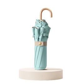 Fashionable and Cute Folding Umbrella, Solid Ruffled Design, Gold J-Shaped Handle, Parasol, Compact, Lightweight, Convenient to Carry, UV Reduction, 100% Light Blocking, Heat Blocking, UV Protection