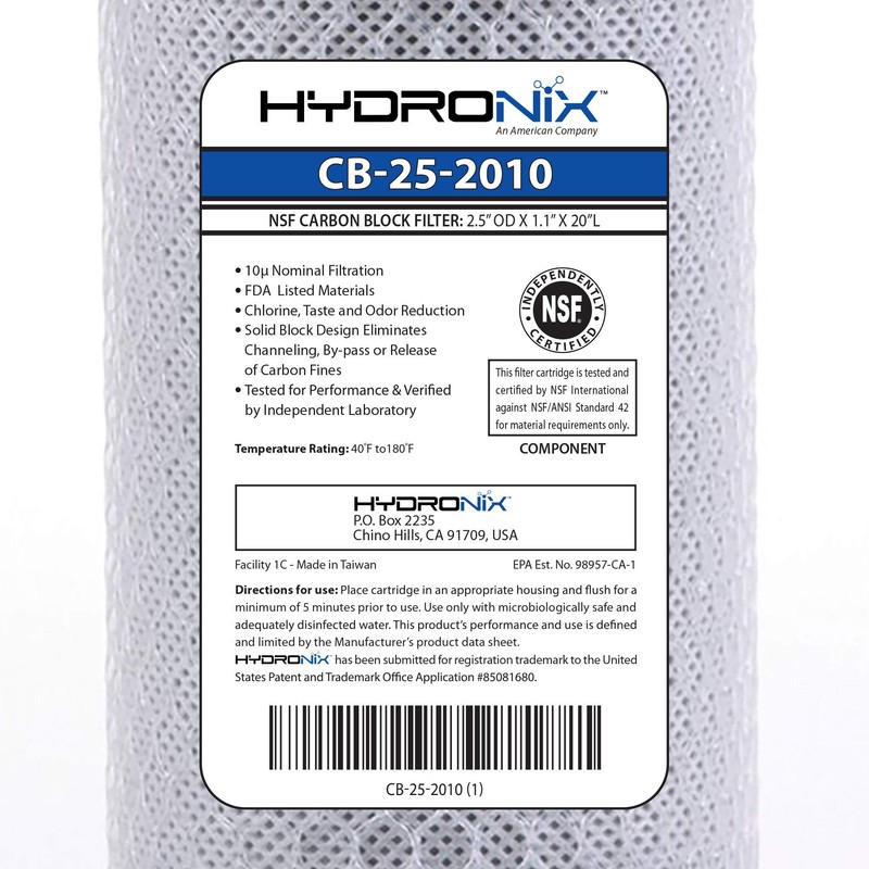 Hydronix HX-CB-25-2010/3 Universal NSF Coconut Activated Carbon Block Water Filter,