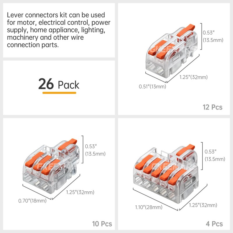 GKEEMARS 26Pcs Compact Splicing Connectors Wire Connectors Kit 2, 3