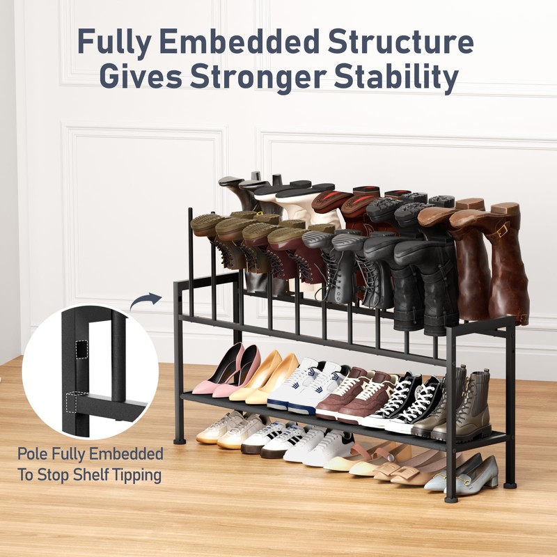 DIMJ Boot Rack 3-Tier - Black Metal Boot Storage Rack