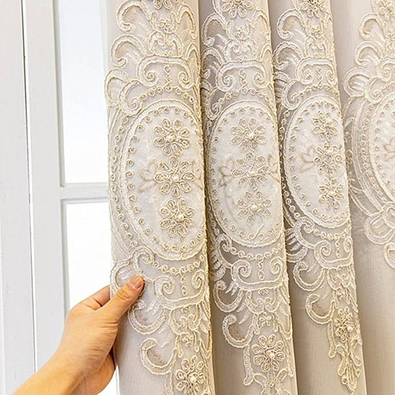 Amidoudou 1 Pair Luxury 3D Flower Embroidered Curtains for Bedroom