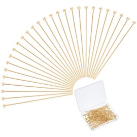 UNICRAFTALE Approx. 150 Pieces 24 K Gold-Plated Head Pins Bendable Ball Head Pins Made of Stainless Steel 40 mm Head Pin Eyelet Pins Made of Metal End Head Pins for Making Earrings Jewellery