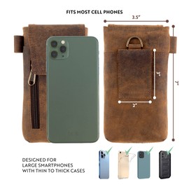Moonster Leather Phone Holster – Genuine Full-Grain Buffalo Leather Cell Phone Holsters – Leather Cell Phone Holster for Large Smartphones – Secure & Durable Phone Belt Holder - 7”H x 3.5" W