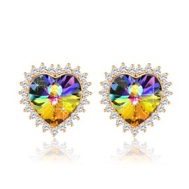 CHLOEOS Women's Heart Earrings, Popular, Dainty Austrian Crystal, Stud Earrings, Adults, Cute, Wedding, Hypoallergenic, Birthday, Anniversary, Valentine's Day Gift, Mother's Day Gift