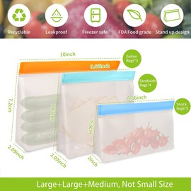 Bolsas de Almacenamiento e Alimentos Reutilizables, 10 Bolsa Hermética para Alimentos, Bolsas Reutilizables para Congelador sin BPA, para Sándwich, Aperitivos, Carne, Verduras, Frutas