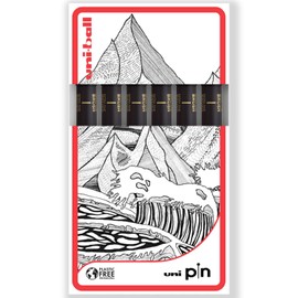 Uni Pin Fineliner Drawing Brush Pens - Brush Nibs - Black Ink - Extra Fine Nib - Pack of 6 - in Gift Box