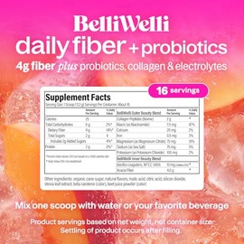Belli Welli Suplemento Diario de Fibra en Polvo con Colágeno, Probióticos y Electrolitos | Favorece la Salud Digestiva, el Equilibrio Intestinal y la 