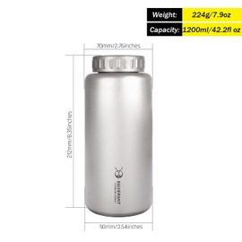 SILVERANT Titanium Water Bottle- Large Capacity Camping Canteen with Wide Mouth Sport Drinking Bottle for Outdoor Hydration Drinkware (1200ml-Wide Mouth)